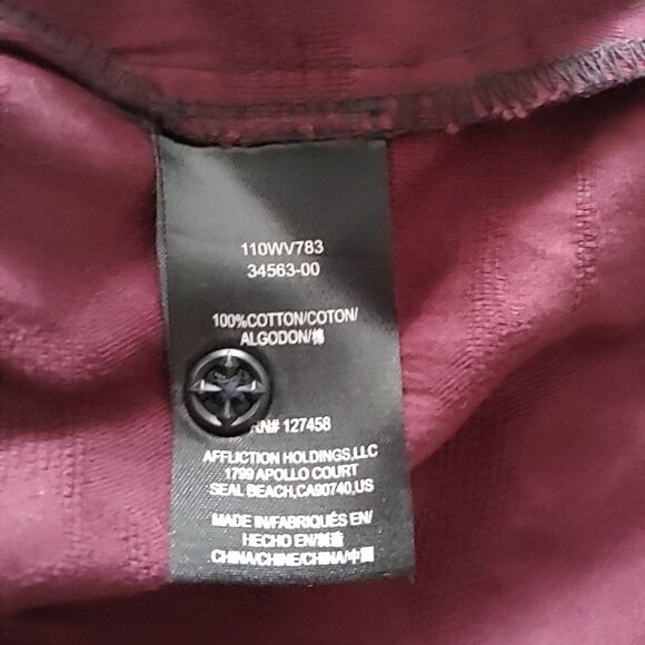 Affliction Mens Maroon Button S-Sleeve Grunge Rocker Rockstar Metal Band XL - Picture 8 of 11